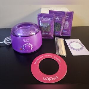 Wax Warmer for hair removal with wax beads, sticks, and instructions Purple.